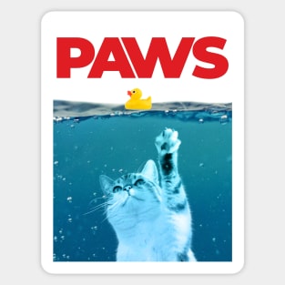 Paws Cat and Yellow Rubber Duck Teal Blue Water Funny Parody Sticker